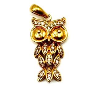 10K Yellow Gold Owl Pendant with Zirconias